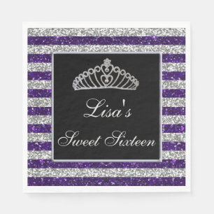 Guardanapo De Papel Glitter de Prata Púrpura Chic Elegante Tiara Swee