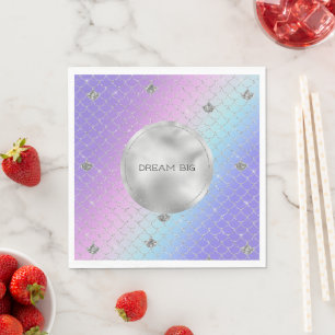 Guardanapo De Papel Glitter de Sereia de Prata de Água Rosa Roxo