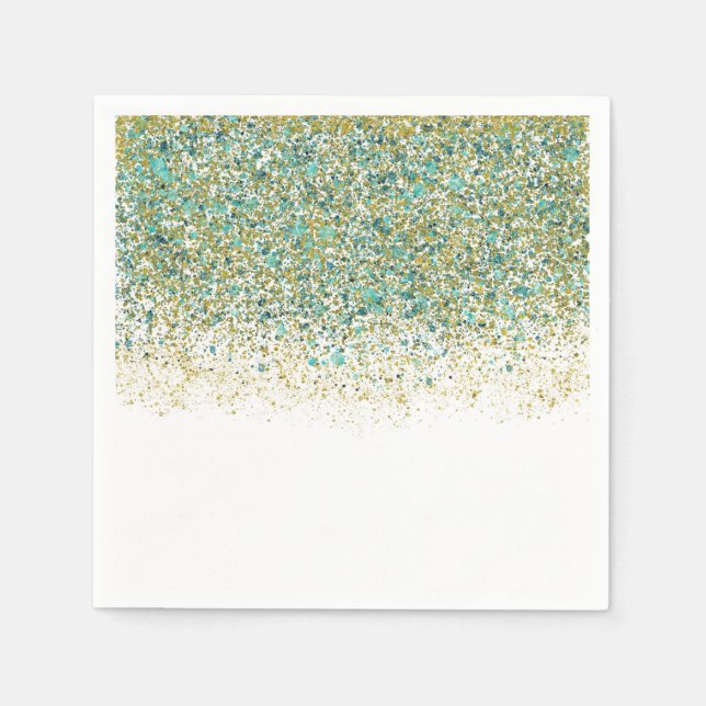 Guardanapo De Papel Glitter Dourado branco e azul lacrimogênio moderno (Frente)