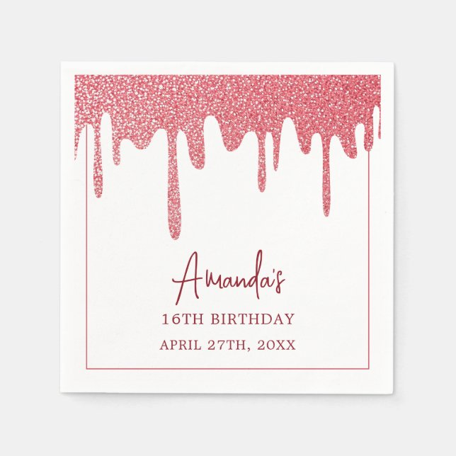 Guardanapo De Papel Glitter Dourado de Rosa chic Doce 16 Aniversário (Frente)