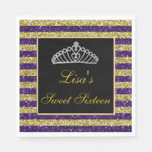 Guardanapo De Papel Glitter Dourado Roxo Tara Sweet 16