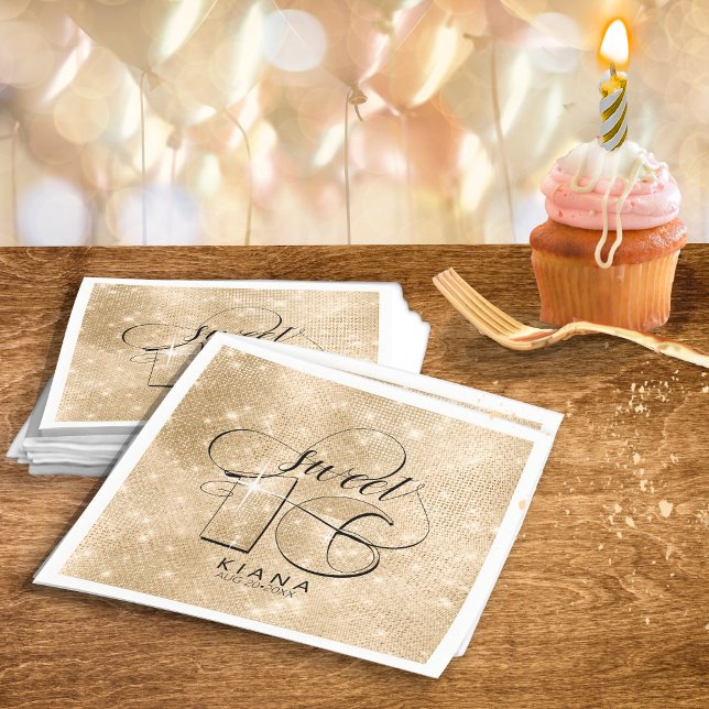 Guardanapo De Papel Glitter e Shine Sweet 16 Dourado ID675 (Criador carregado)