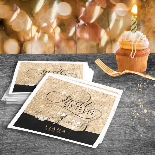 Guardanapo De Papel Glitter e Shine Sweet 16 V2 Black/Dourado ID675 (Criador carregado)