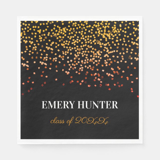 Guardanapo De Papel Glitter espalhado Dourado e laranja (Frente)