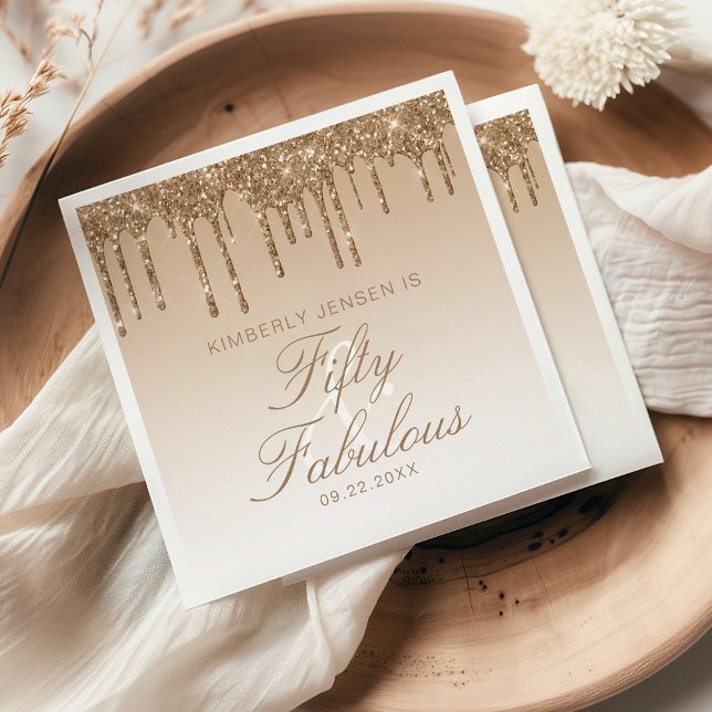 Guardanapo De Papel Glitter Glitter Dourado 50 e aniversário fabuloso (Criador carregado)