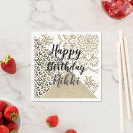 Guardanapo De Papel Glitter Mandala Leopard Personalizado Aniversário