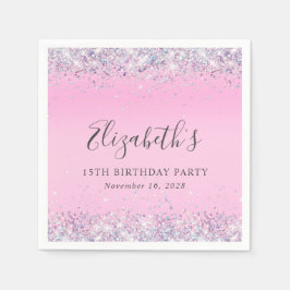Guardanapo De Papel Glitter Pink 15th Birthday Party Napkins