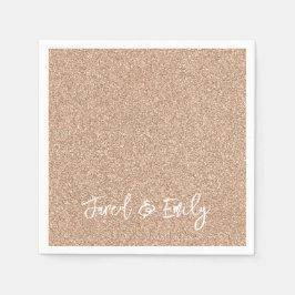 Guardanapo De Papel Glitter Rosa Dourado NOME & NOME Casamento Chic El