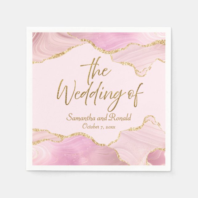 Guardanapo De Papel Glitter Rosa E Dourado Agita O Casamento De (Frente)