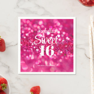 Guardanapo De Papel Glitter Rosa Quente - Glama Sweet 16 Aniversário
