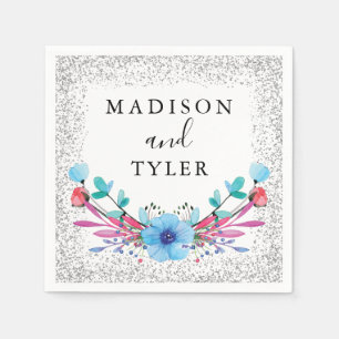 Guardanapo De Papel Glitter Silver Sparkles Watercolor Versa Floral