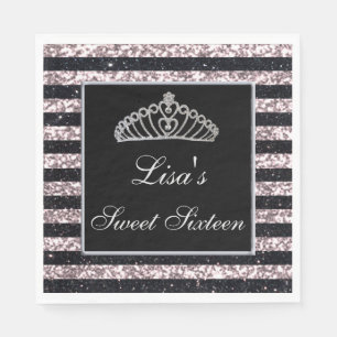 Guardanapo De Papel Glitter Tara Sweet 16, Glitter Preto-Chic Elegante