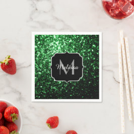 Guardanapo De Papel Glitter verde escuro brilha monograma