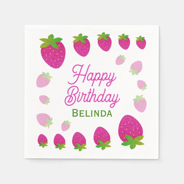 Guardanapo De Papel Glitter Y2K Morango Berry Aniversário (Frente)
