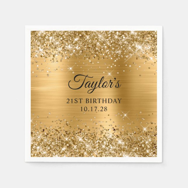 Guardanapo De Papel Glittery Gold Foil 21st Birthday (Frente)