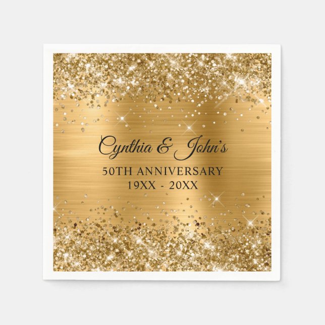 Guardanapo De Papel Glittery Gold Foil 50th Anniversary (Frente)
