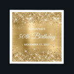 Guardanapo De Papel Glittery Gold Foil Glam 50th Birthday<br><div class="desc">Crie seus guardanapos de 50 anos para ela. Personalize o texto do bloco e/ou o estilo da fonte de caligrafia. Altere o texto para qualquer aniversário especial ou de etapa. O fundo da arte digital apresenta uma falso brilho dourado e uma folha metálica ombre ouro (esses gráficos são arte digital...</div>