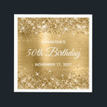Guardanapo De Papel Glittery Gold Foil Glam 50th Birthday<br><div class="desc">Crie seus guardanapos de 50 anos para ela. Personalize o texto do bloco e/ou o estilo da fonte de caligrafia. Altere o texto para qualquer aniversário especial ou de etapa. O fundo da arte digital apresenta uma falso brilho dourado e uma folha metálica ombre ouro (esses gráficos são arte digital...</div>