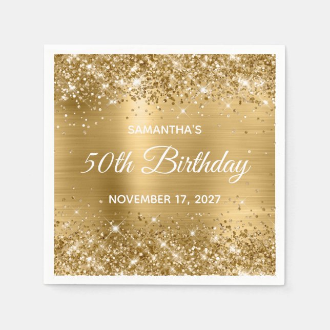 Guardanapo De Papel Glittery Gold Foil Glam 50th Birthday (Frente)