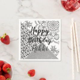 Guardanapo De Papel Glittery Mandala Leopard Personalizado Aniversário