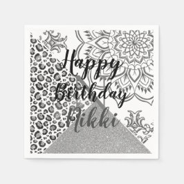 Guardanapo De Papel Glittery Mandala Leopard Personalizado Aniversário