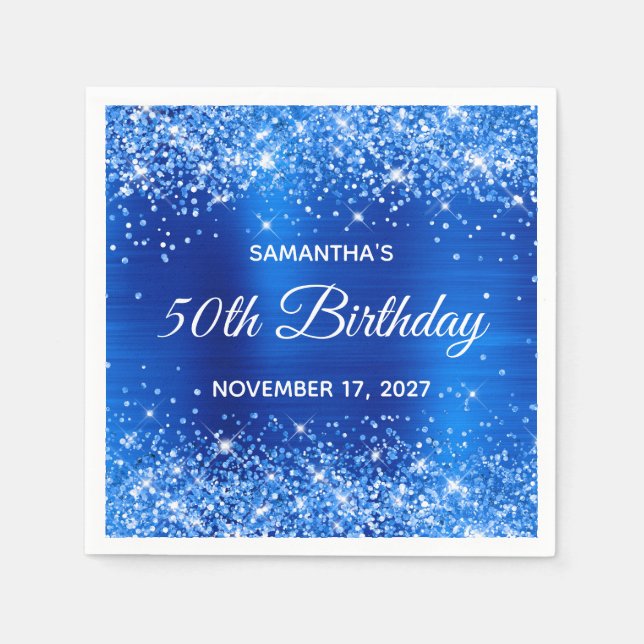 Guardanapo De Papel Glittery Royal Blue Foil 50º aniversário (Frente)