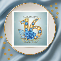 Glitzy Chic Blue Rose Gold Gemstone Sweet 16