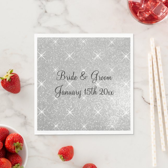 Guardanapo De Papel Glitzy de prata reluzente glitzy tema do casamento (Insitu)