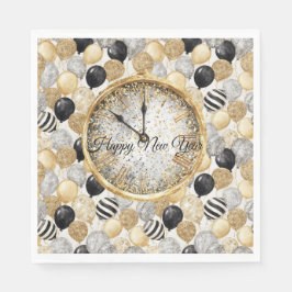 Guardanapo De Papel Glitzy Gold Silver Black New Year's Balloons