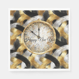 Guardanapo De Papel Glitzy Gold Silver Black New Year's Clock