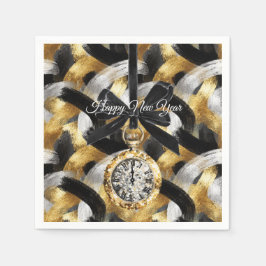 Guardanapo De Papel Glitzy Gold Silver Black New Year's Midnight 