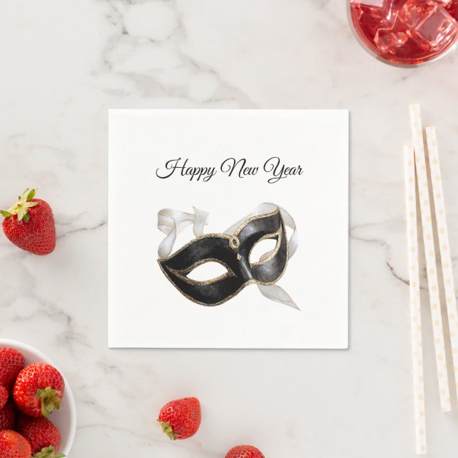 Guardanapo De Papel Glitzy Gold Silver New Year Black Mask (Insitu)
