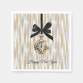 Guardanapo De Papel Glitzy Gold Silver StripesNew Year Midnight Hour  
