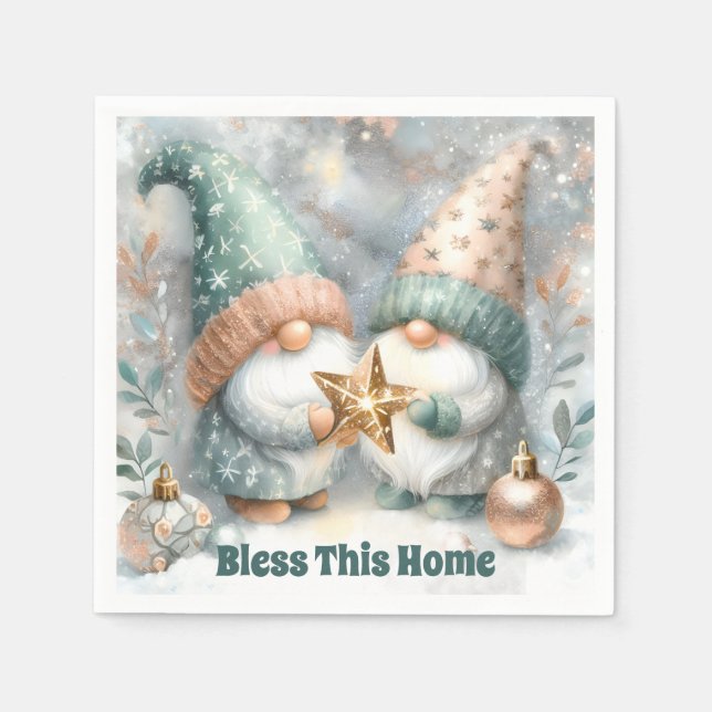 Guardanapo De Papel Gnome de Inverno Personalizado de Natal Abençoa Es (Frente)