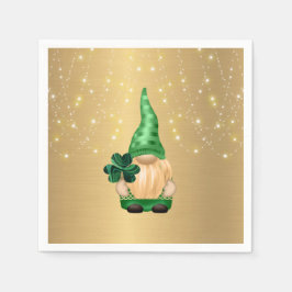 Guardanapo De Papel Gnome Dourado Lights Shamrock Dia de São Patrício
