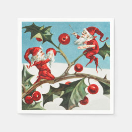 Guardanapo De Papel Gnomes painting holly berries in the snow