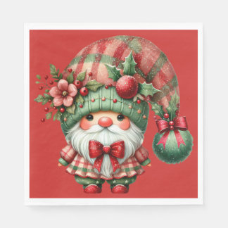 GUARDANAPO DE PAPEL GNOMO DE NATAL FESTIVO VERMELHO E VERDE FOFO