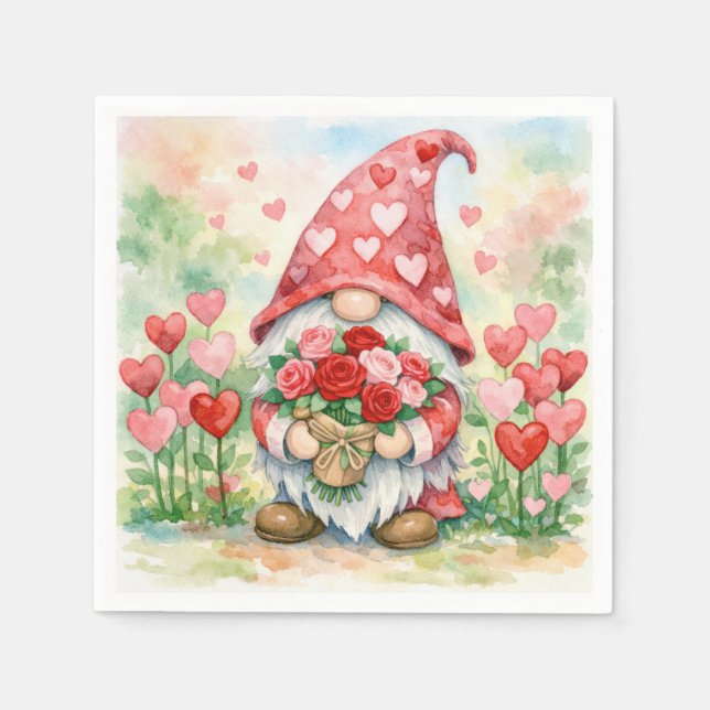 Guardanapo De Papel Gnomo do Dia dos Namorados com Rosas Vermelhas (Frente)