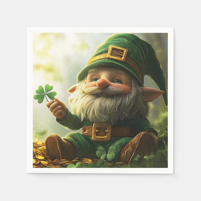Guardanapo De Papel Gnomo giro-bonito com shamrocks e trevas (Frente)