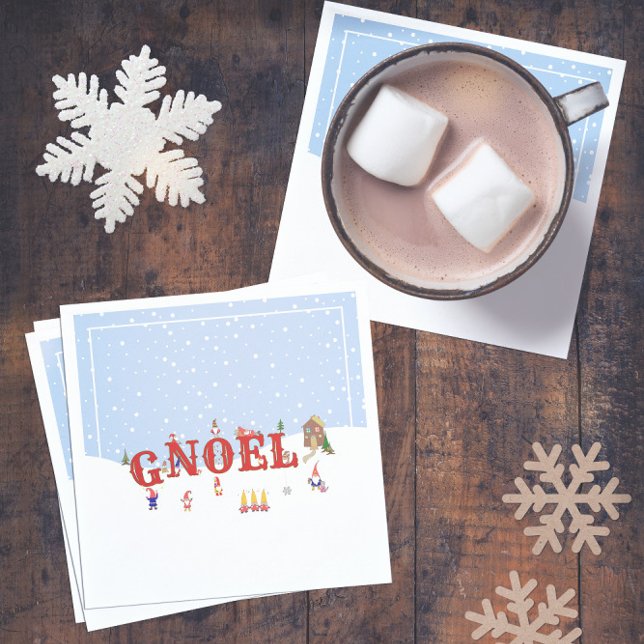 Guardanapo De Papel Gnomos de Natal bonitos no Festa de Férias Neve NO (Cute Christmas Gnomes in Snow NOEL Holiday Party Napkins ❄
)