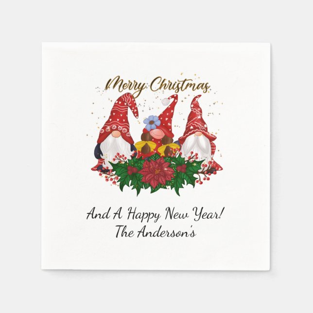 Guardanapo De Papel Gnomos de Natal Poinsettia Floresta Caprichosa  (Frente)