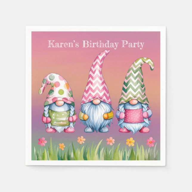 Guardanapo De Papel Gnomos de páscoa na Festa de aniversário de Aquare (Frente)