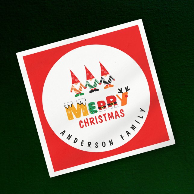 Guardanapo De Papel Gnomos Whimsical Jogando Fontes Coloridas Natal (Criador carregado)