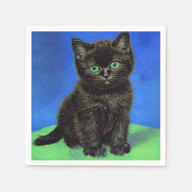 Guardanapo De Papel Gogh Style Black Kitten (Frente)