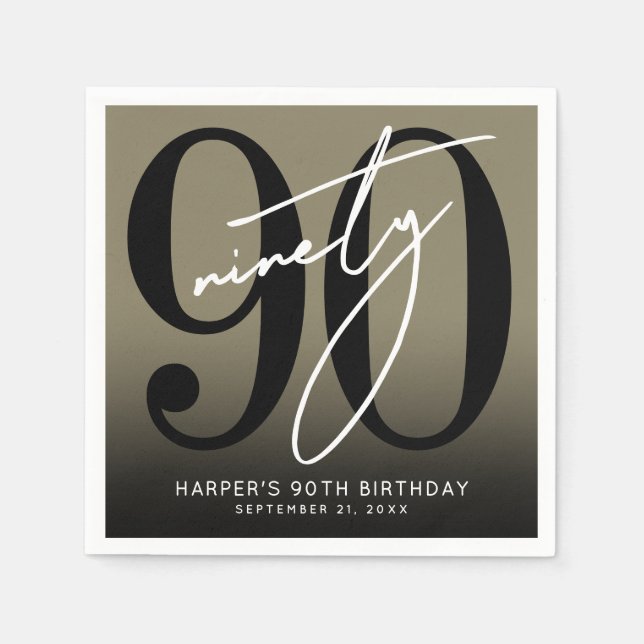 Guardanapo De Papel Gold 90th Birthday Party (Frente)