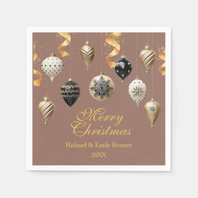Guardanapo De Papel Gold and Black Christmas Baubles (Frente)