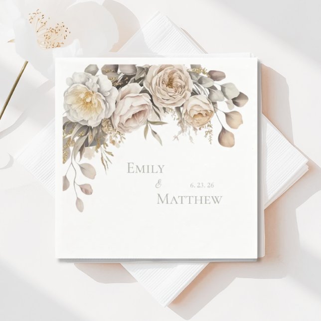 Guardanapo De Papel Gold And Ivory Floral Wedding Napkin (Criador carregado)
