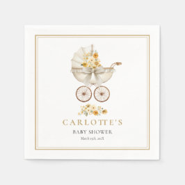 Guardanapo De Papel Gold Baby Carriage Shower Napkin