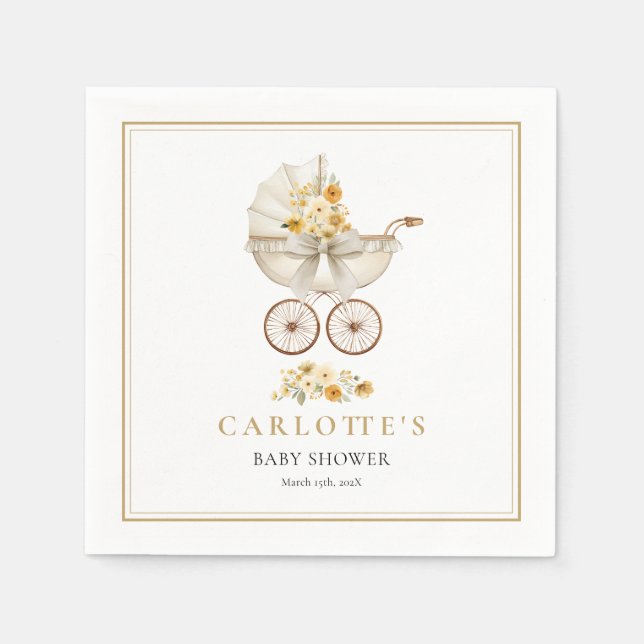 Guardanapo De Papel Gold Baby Carriage Shower Napkin (Frente)