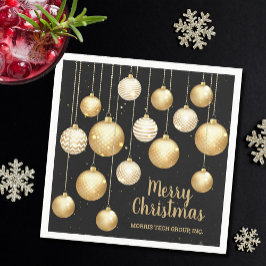 Guardanapo De Papel Gold Baubles Christmas Ornaments on Black Party